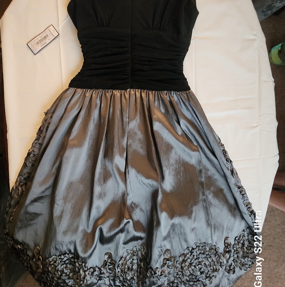 Jessica Howard Sz 8 Blk Gray Fit & Flare Dress Emo Whimsigoth Fairycore Wedding